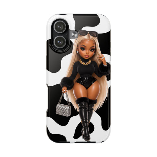 Diva Doll Cow Print Tough Phone Case – Glam Black Fashion Phone Cover